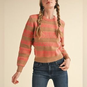 Pink beige geometric western chic boho Aztec tribal print sweater tunic top